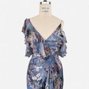 Nicholas Arielle Floral Wrap Maxi Dress in Blue